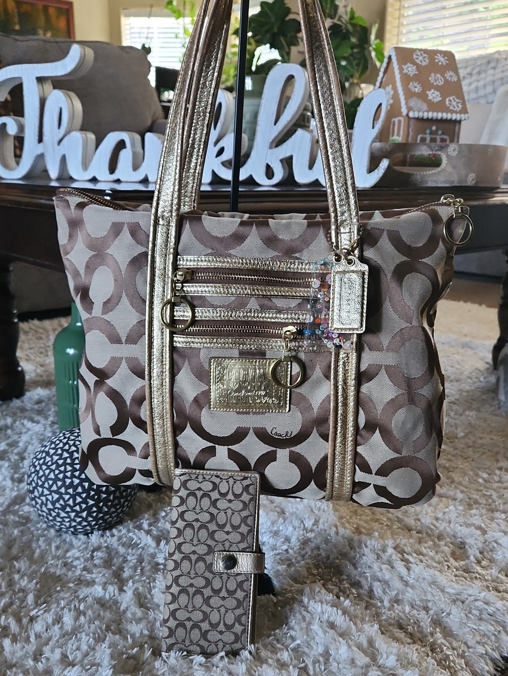 Coach Poppy Op Art Tote / Shoulder bag With Slim Coach Wallet